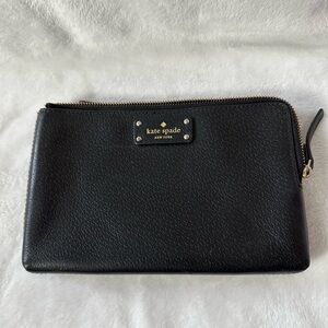 kate spade Black Leather Zip Pouch with Gold Logo